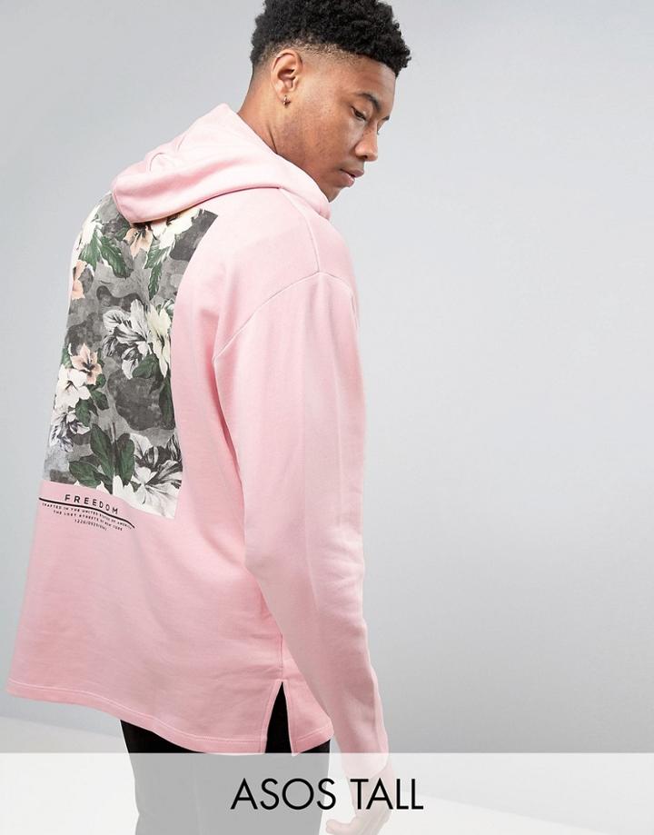 Asos Tall Oversized Longline Hoodie With Freedom Print - Pink