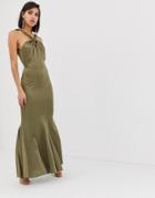 Asos Design Halter Neck Maxi Dress With Fishtail Skirt - Green