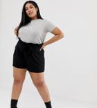 Asos Design Curve Shorts With Paperbag Waist And Tie - Black