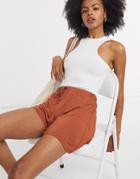 Asos Design Flippy Short With Drawstring In Terracotta-brown