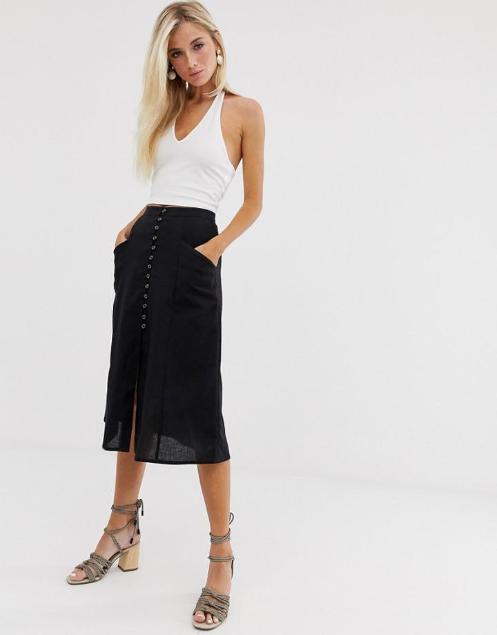 Asos Design Button Front Midi Skirt - Black