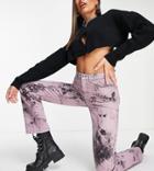 Asyou Straight Puddle Jeans In Pink Tie Dye