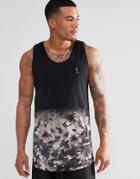 Religion Tank With Fade Out Floral Print Hem - Black