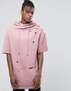Hand Of God Oil Washed Hoodie With Short Sleeves - Pink
