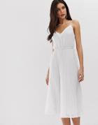 Asos Design Pleated Cami Midi Dress With Drawstring Waist-white