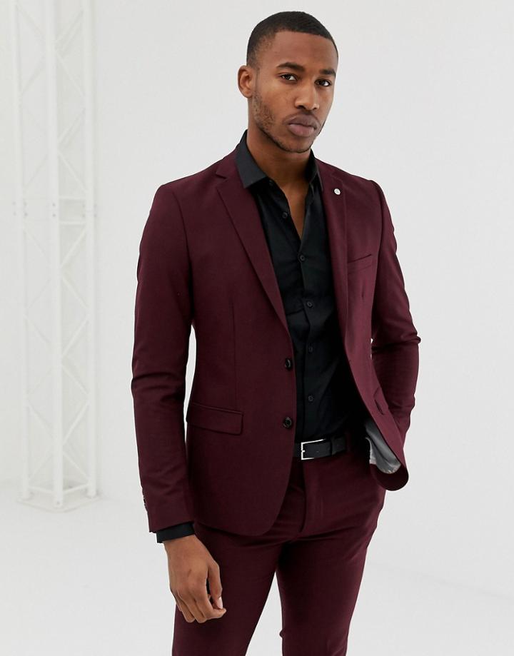 Avail London Skinny Fit Single Breasted Suit Jacket In Burgundy-red