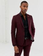 Avail London Skinny Fit Single Breasted Suit Jacket In Burgundy-red
