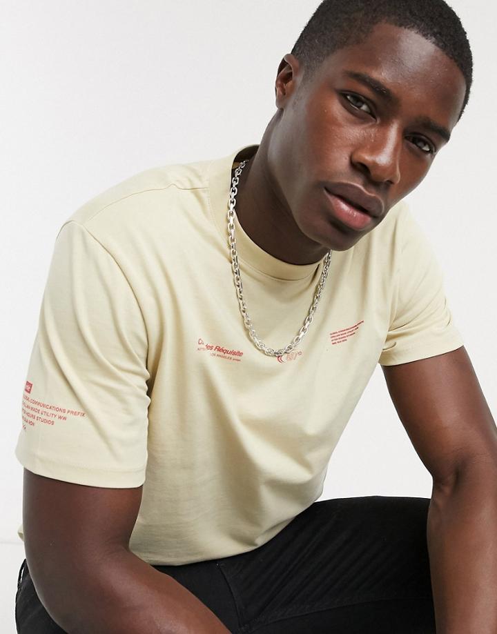 River Island T-shirt In Stone With Print-neutral