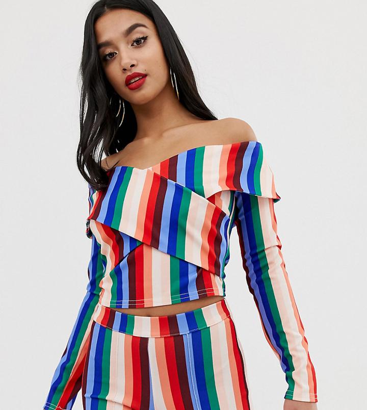 John Zack Petite Off Shoulder Wrap Crop Top Two-piece In Multi Stripe - Multi