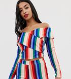 John Zack Petite Off Shoulder Wrap Crop Top Two-piece In Multi Stripe - Multi