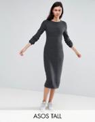 Asos Tall Chunky Knit Midi Dress With Rib Panel - Gray