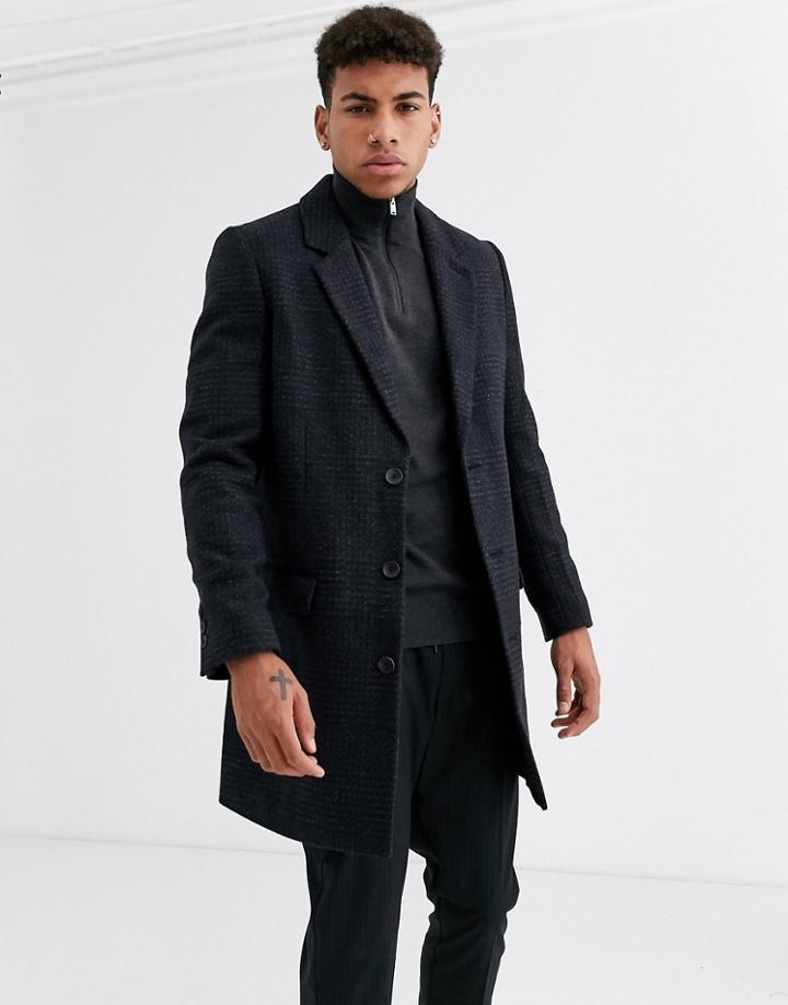 New Look Checked Overcoat In Gray