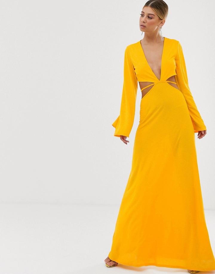Asos Design Strappy Waist Maxi Dress - Yellow