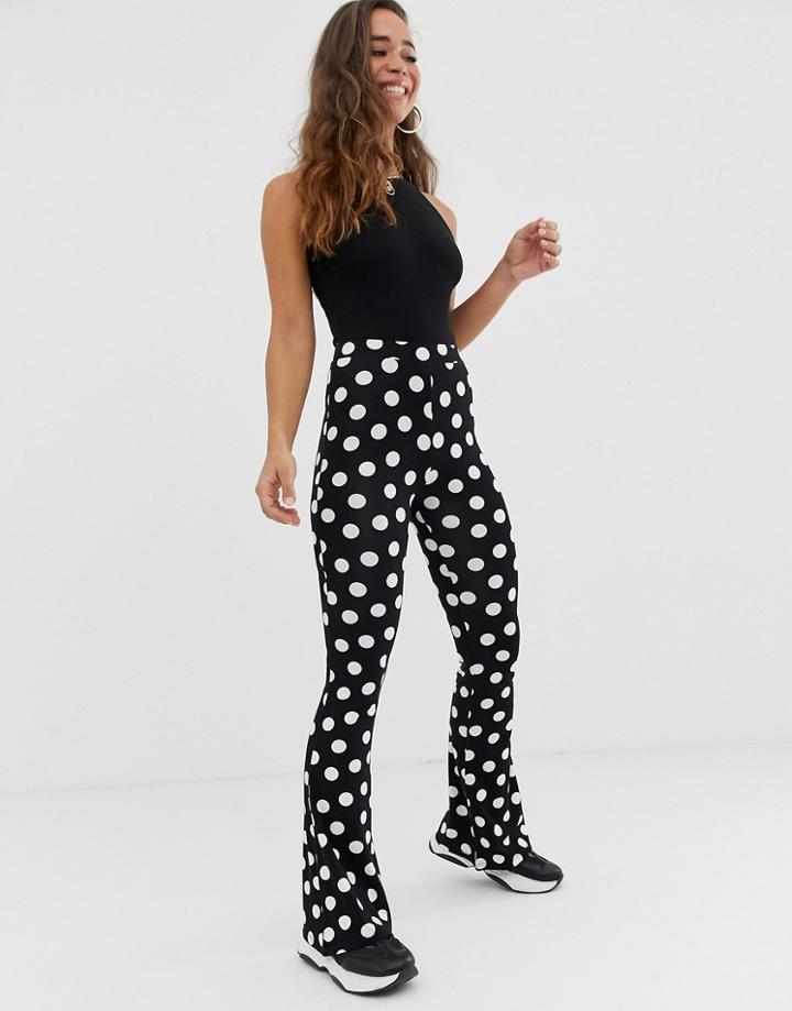 Asos Design Flare Pants In Polka Dot - Multi