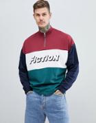 Asos Design Oversized Long Sleeve T-shirt With Text Print And Zip Turtleneck - Multi