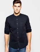 Asos Twill Shirt In Acid Wash With Grandad Collar In Regular Fit - Black