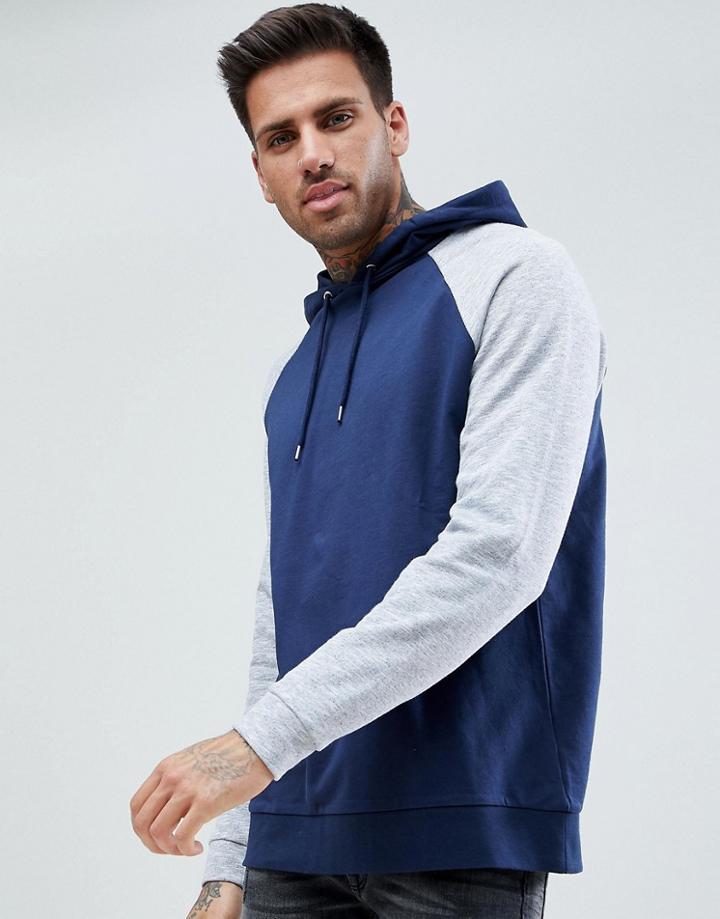 Asos Hoodie With Nep Raglan Sleeves In Navy - Navy