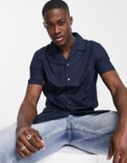 French Connection Short Sleeve Revere Collar Shirt In Navy