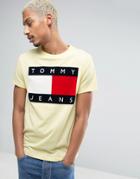 Tommy Jeans 90s Flock Logo T-shirt M1 In Lemon - Yellow