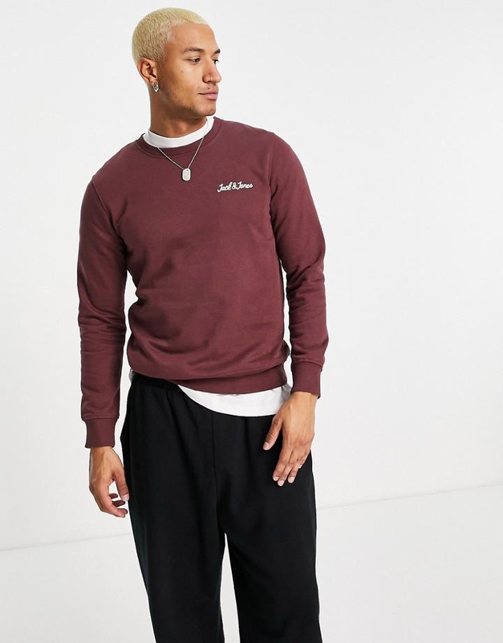 Jack & Jones Originals Sweat With Script Logo In Burgundy-purple