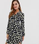 Influence Maternity Shirt Dress In Daisy Print With Tie Waist-black