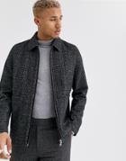 Asos Design Wool Mix Harrington Jacket In Gray Check-black
