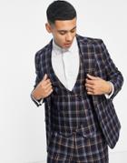 Gianni Feraud Slim Fit Checked Herringbone Wool Blend Suit Jacket-blues