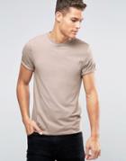 Asos Muscle T-shirt With Roll Sleeve In Beige - Brown