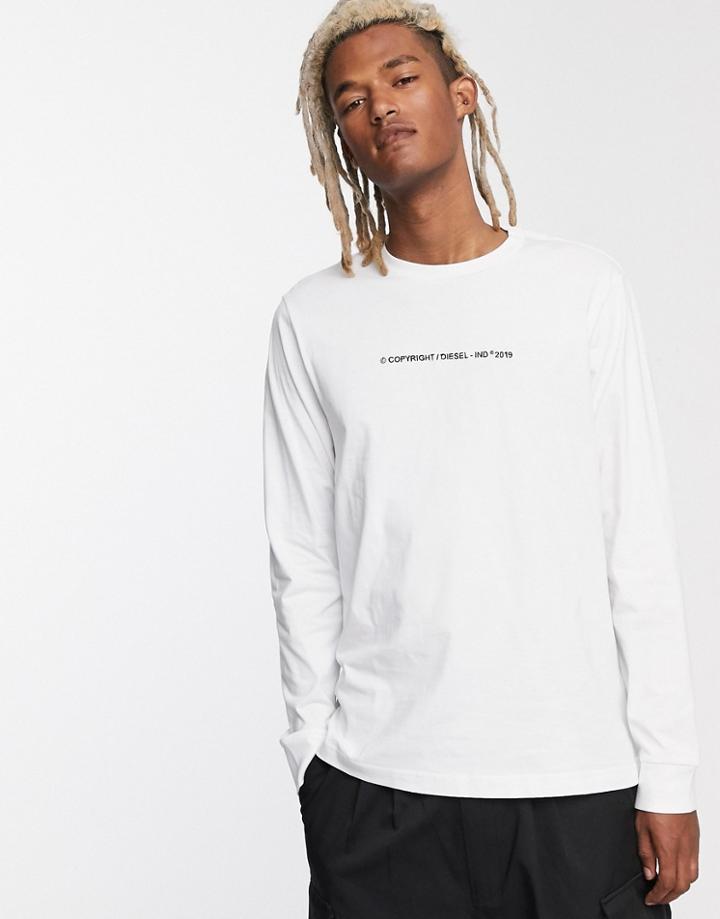 Diesel T-just Embroidered Copy Text Long Sleeve T-shirt In White