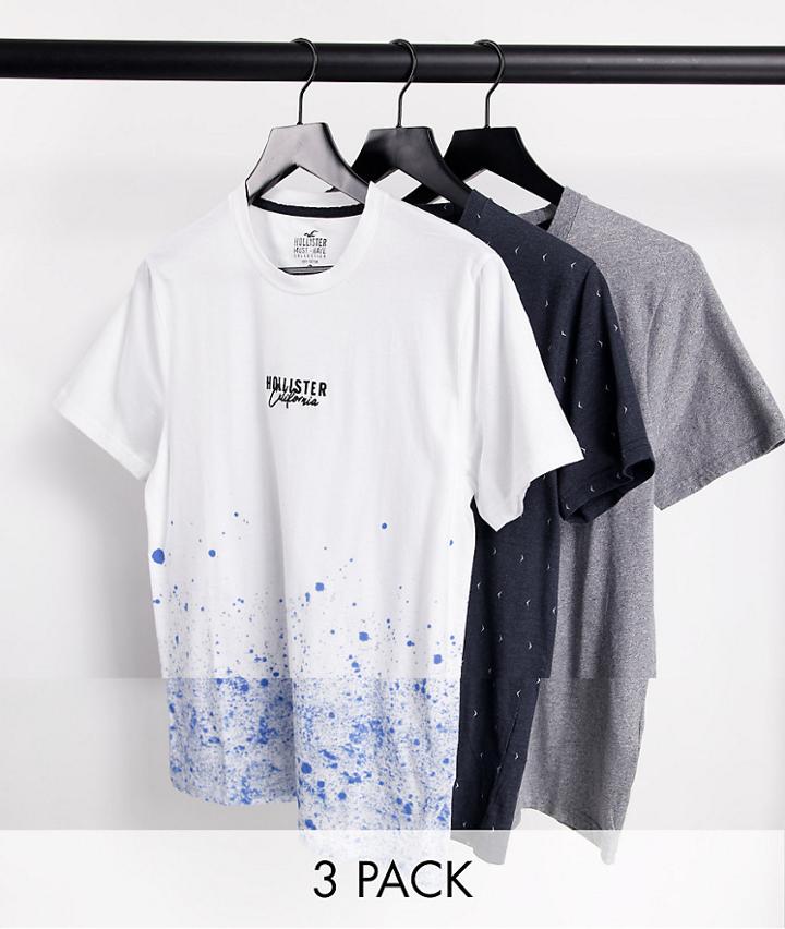 Hollister Exclusive To Asos 3 Pack Central Logo Crew Neck T-shirt In Multi