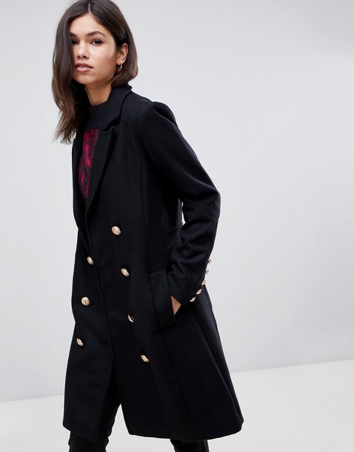 Y.a.s Gold Button Pea Coat - Black