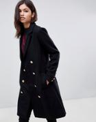 Y.a.s Gold Button Pea Coat - Black