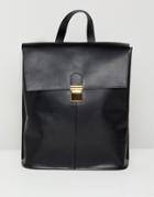 Asos Design Leather Pushlock Backpack - Black