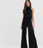 Flounce London Tall High Neck Wide Leg Jumpsuit - Black
