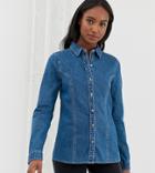 Asos Design Tall Denim Fitted Western Shirt In Midwash Blue - Blue