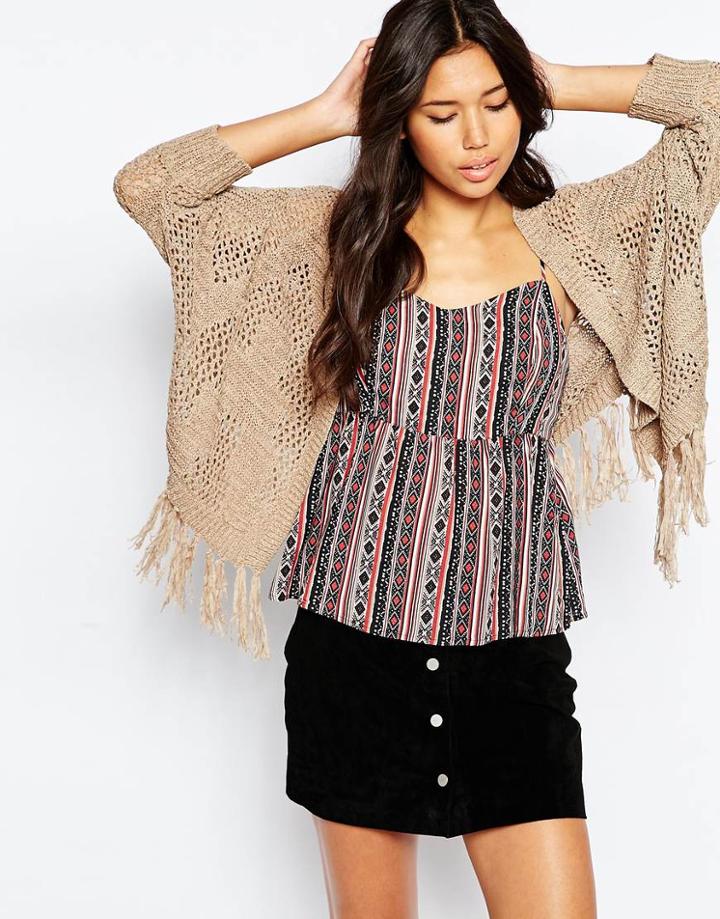 Vero Moda Open Knit Cardigan With Tassel Detail - Silver Mink