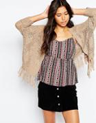 Vero Moda Open Knit Cardigan With Tassel Detail - Silver Mink