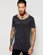 Asos Longline T-shirt In Bamboo Fabric With Heavy Wash And Scoop Neck - Stretched Limo