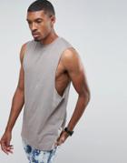Asos Longline Sleeveless T-shirt With Dropped Armhole - Brown