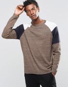 Asos Cotton Sweater With Color Block Shoulder - Brown