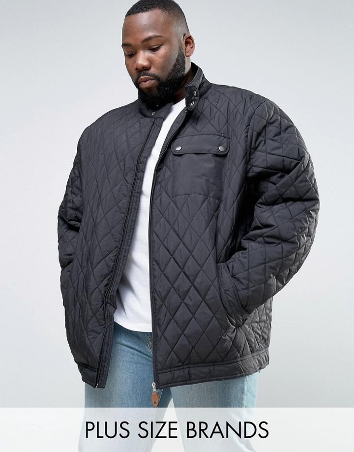 Jacamo Plus Quilted Jacket In Black - Black