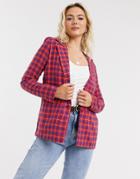 Heartbreak Slouchy Boyfriend Blazer In Red And Blue Plaid-multi