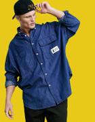 Asos Actual Extreme Oversized Denim Shirt With Vintage Styling-navy