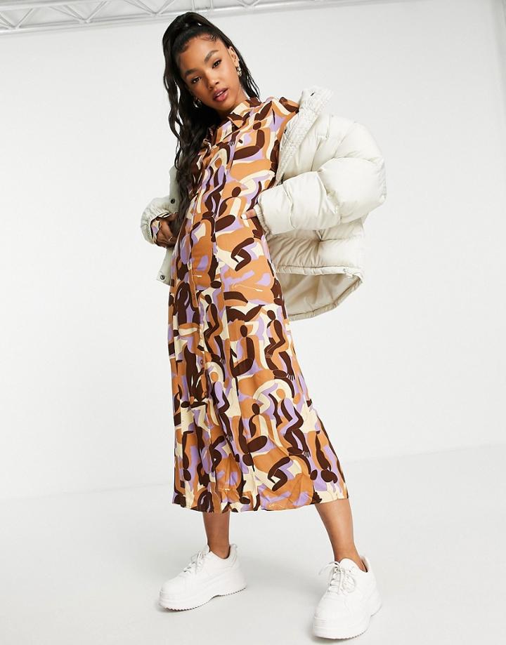 Monki Figure Print Midi Shirt Dress In Multi