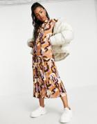 Monki Figure Print Midi Shirt Dress In Multi