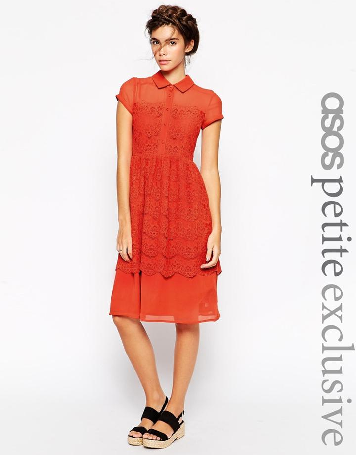 Asos Petite Midi Shirt Dress With Lace Detail - Black