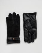Asos Leather And Knit Gloves In Black - Black