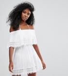 Akasa Crochet Frill Beach Dress - White