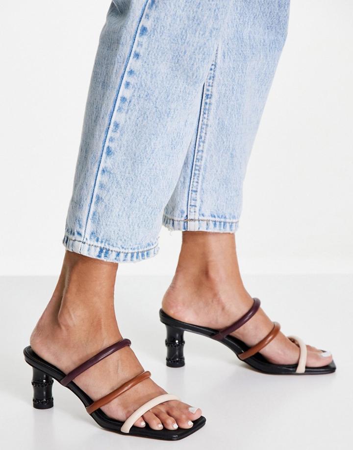 Asos Design Hive Mid Heeled Mules With Bamboo Heel In Multi-neutral