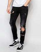 Asos Super Skinny Jeans With Open Rips And Exposed Pocket Bags - Black